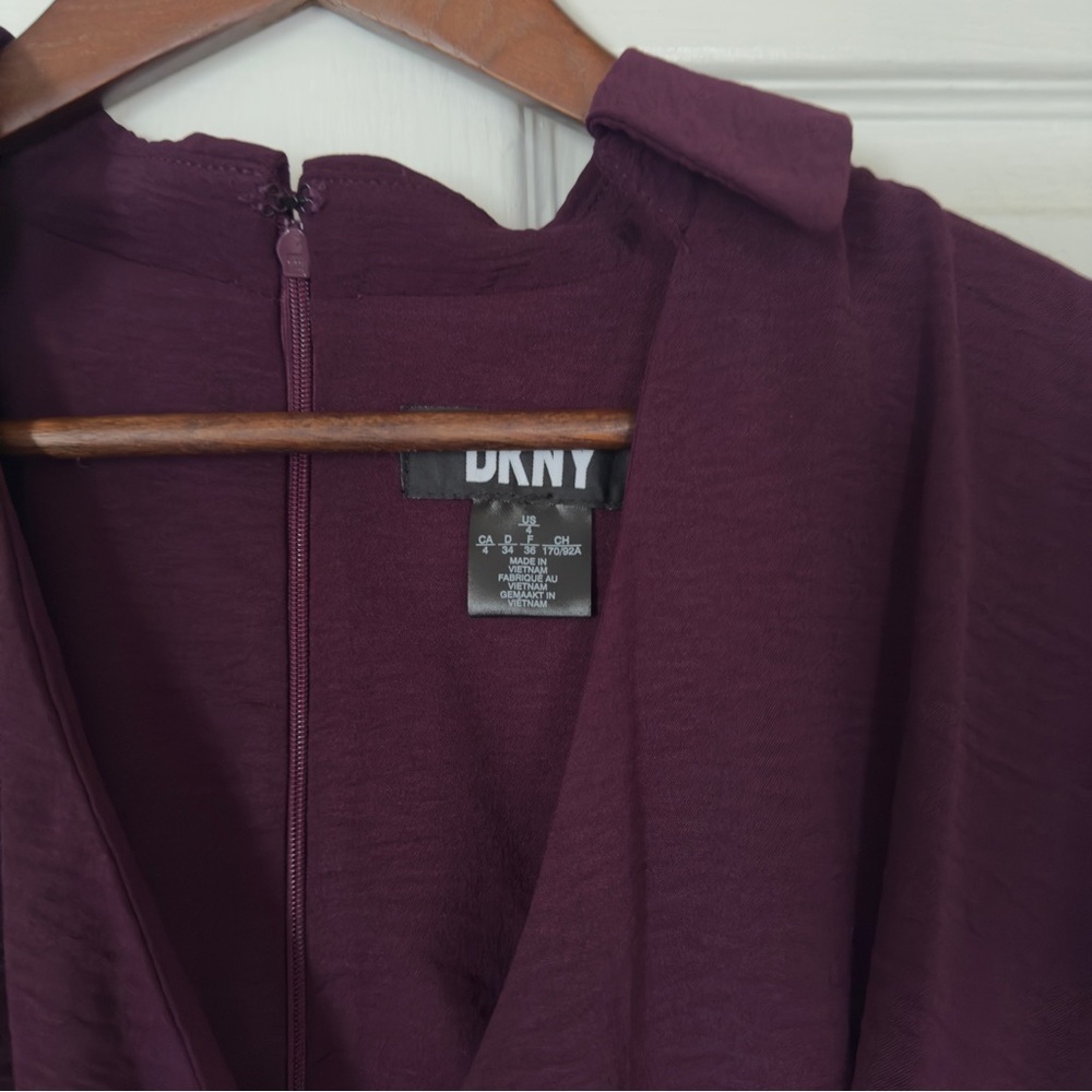 DKNY Long Sleeve Faux Wrap Dress in Raisin Size 4 NWT Cocktail Party Guest - Picture 5 of 8